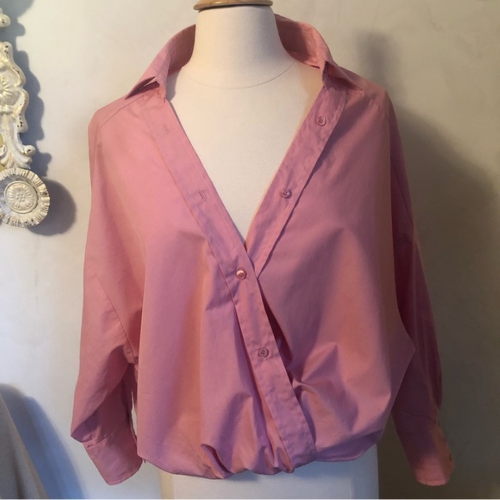 Zara Pink bohemian oversized button up blouse w/long sleeve & cuff size Small